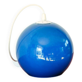 Spherical pendant light in royal blue opaline design 1970