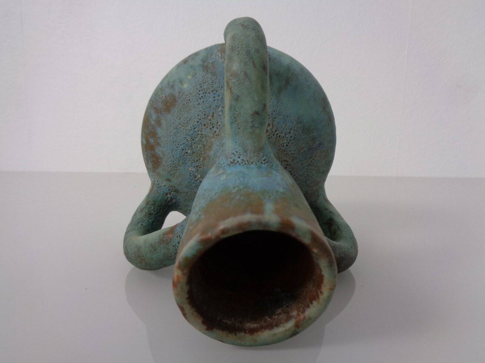 German studio ceramic handle vase by Lu & Gerd Grove, Lübeck, 1960s