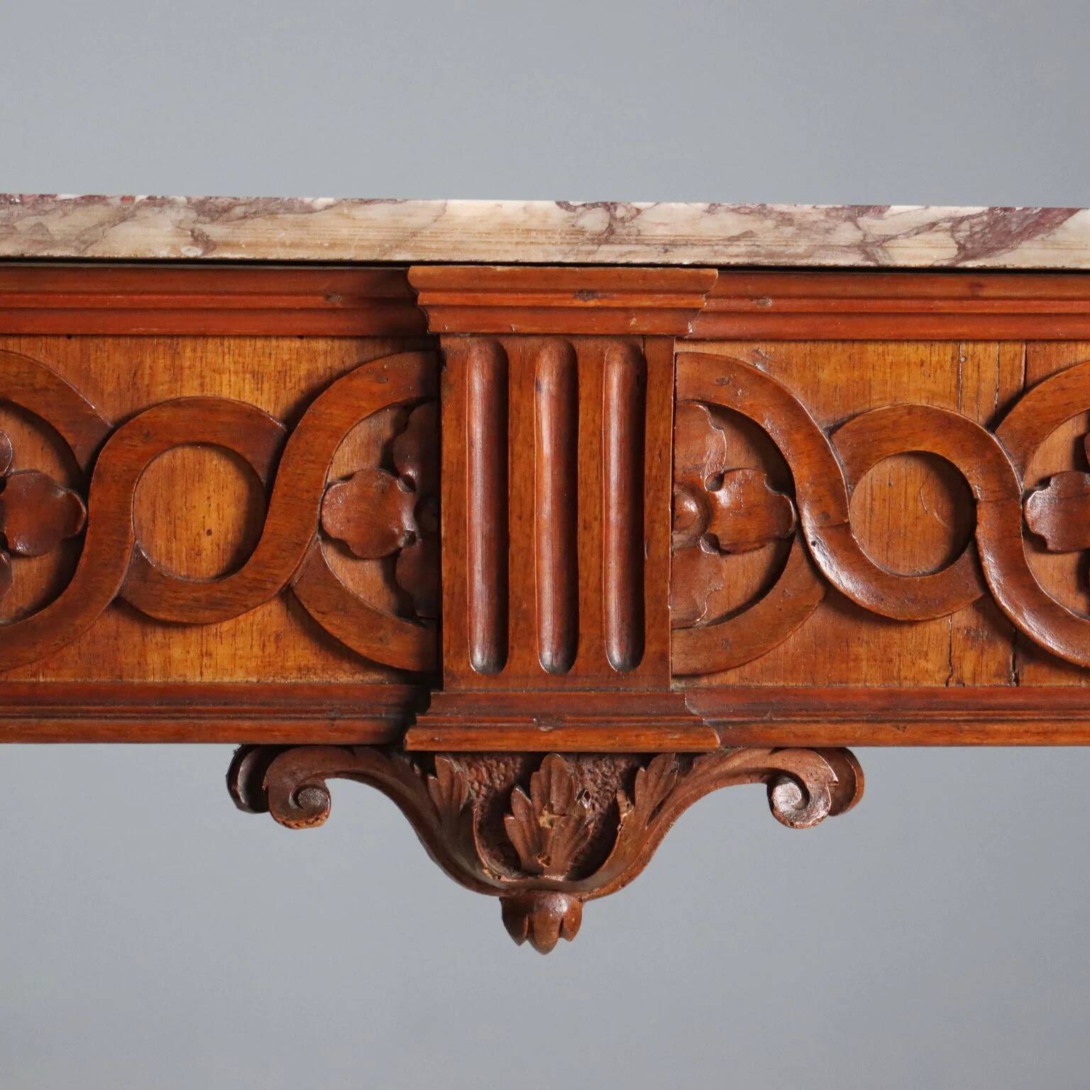Antique neoclassical console in walnut with a marble top, 18th century.