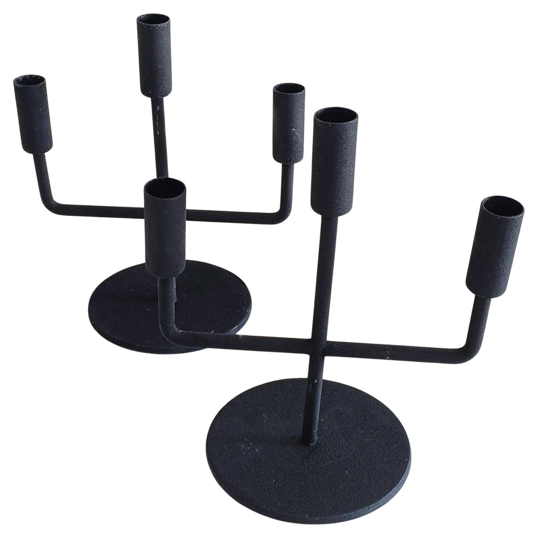 Midcentury Brutalist Forged Iron Candelabra Pair, Germany, 1950s
