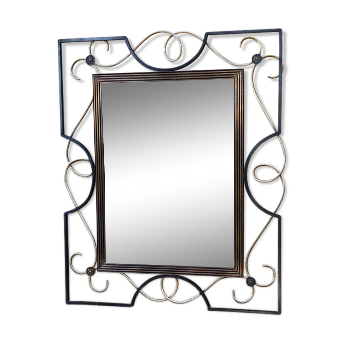 Forged iron mirror and gilded brass