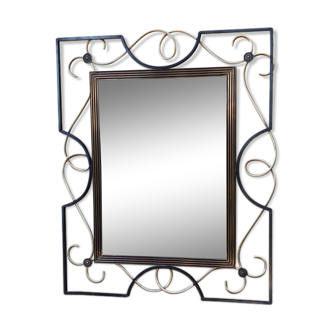 Forged iron mirror and gilded brass