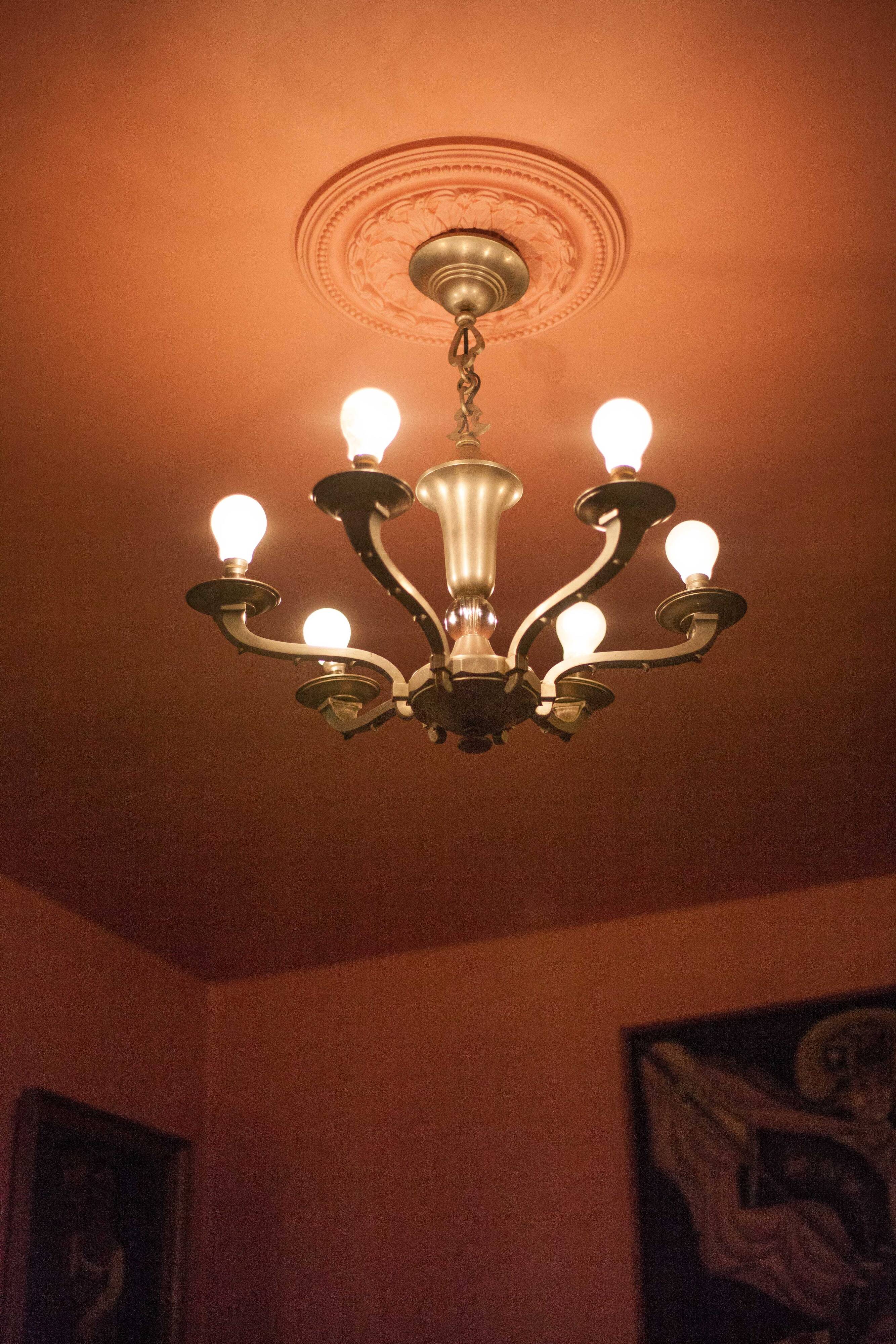 vintage 6-light chandelier, vintage suspension, ceiling lamp, interior decor