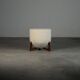 Totemo stool by forme, ivory dedar bouclé upholstery, walnut legs