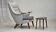 Fauteuil danois à dossier haut avec tabouret, années 1970, laine, bois de teck.