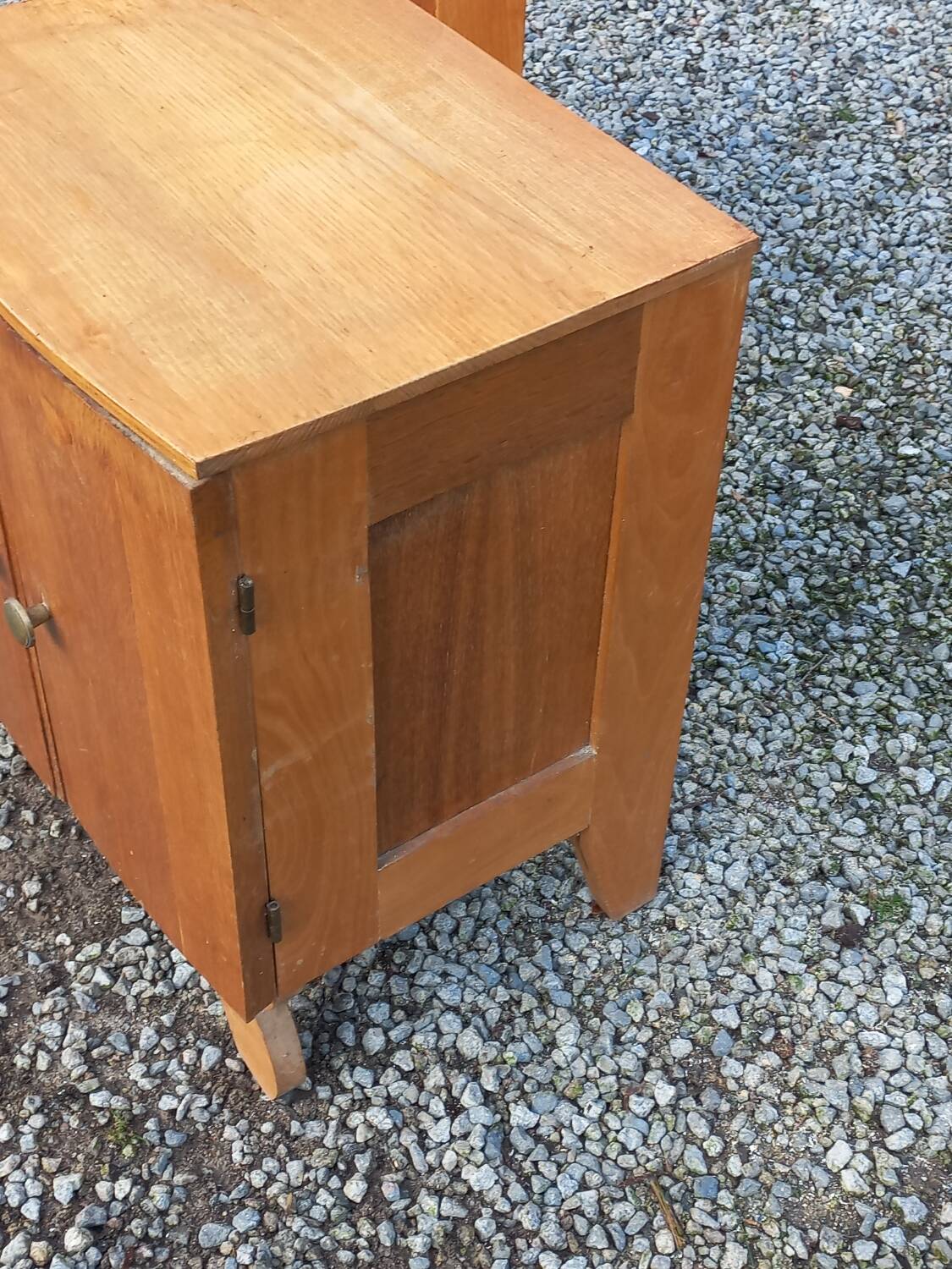 Pair of vintage bedside tables in blond and gilded oak from the 50s