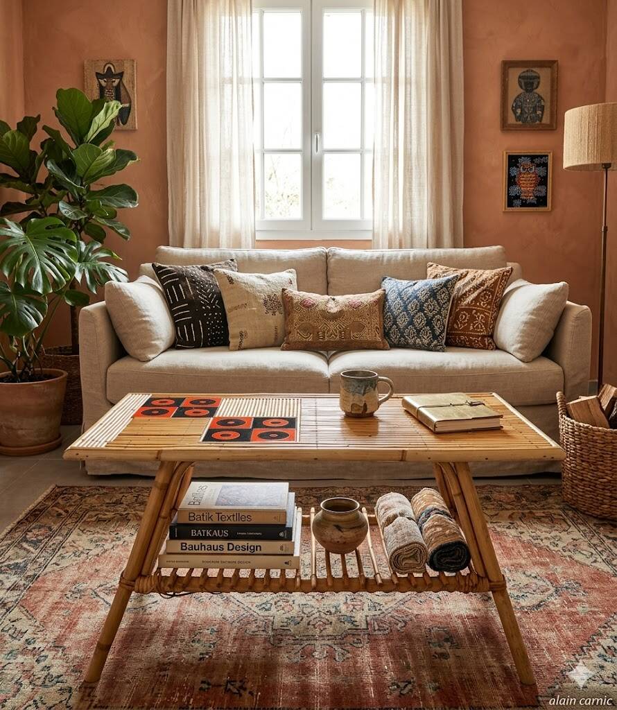 Audoux Minet/Capron rattan coffee table 1950