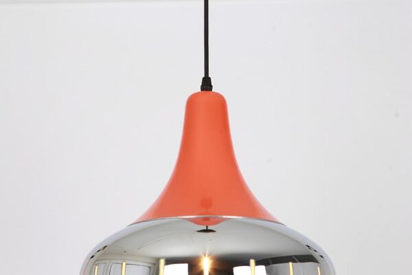 Pendentif en métal orange chrome par Doria Leuchten Allemagne années 1960