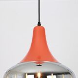 Orange chrome metal pendant by Doria Leuchten Germany 1960s