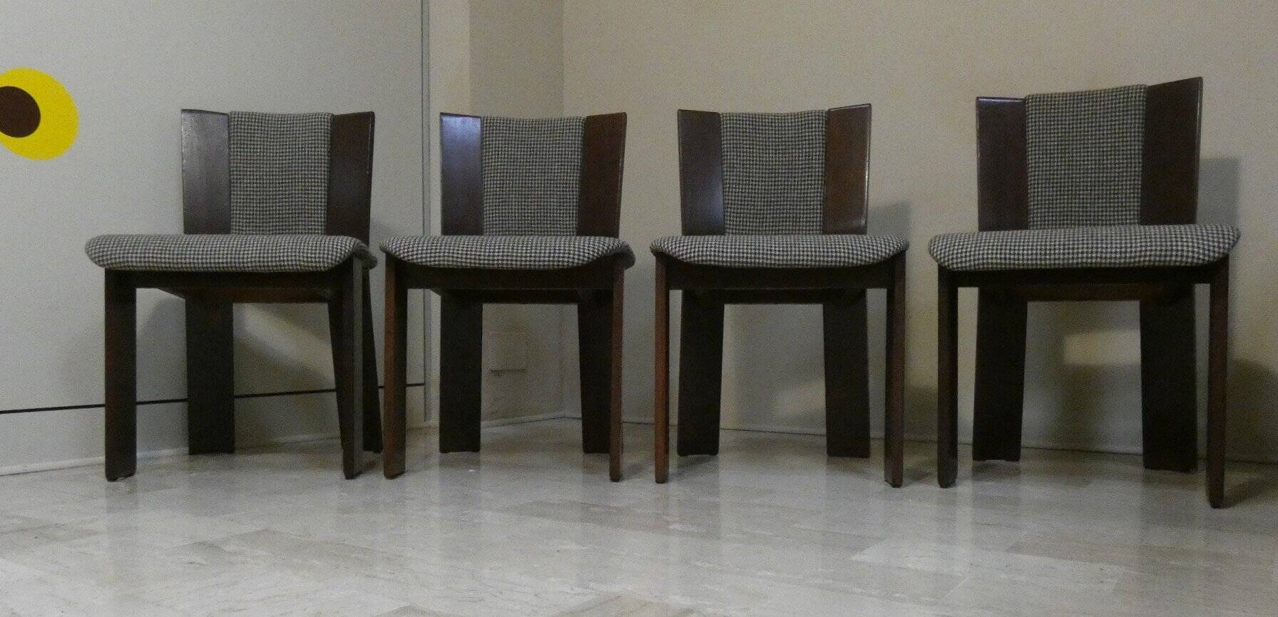 Wood and tweed chairs by Acerbis International, Italy, 1980s, set of 4.