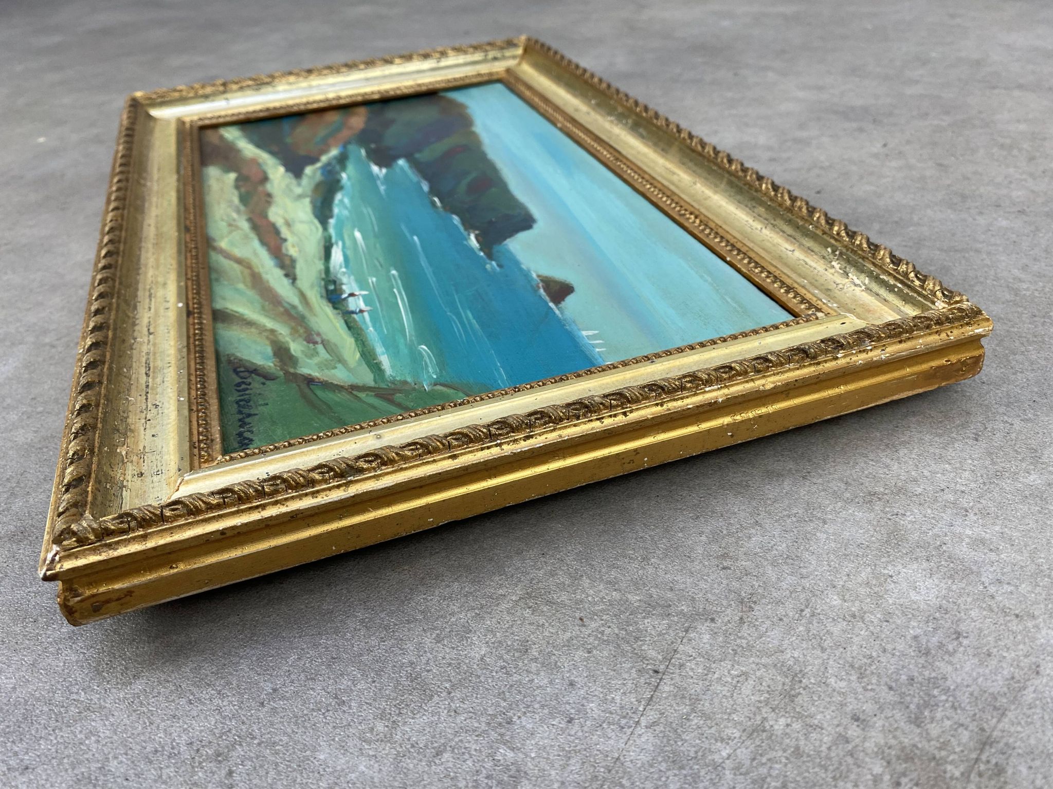 Marine painting by Désiré-Lucas, early 20th century, oil on canvas.