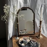 Petit miroir arrondi, cadre en bois, encadrement doré H49,5