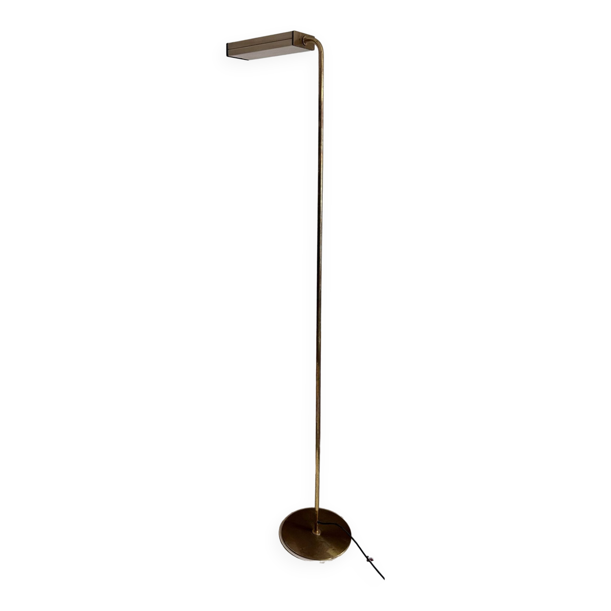 Lampadaire vintage, laiton massif et métal laqué crème, Italie 1970