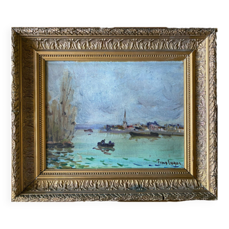 Hst painting signed georges ferro-la gree (born in 1941) landscape of the loire + frame