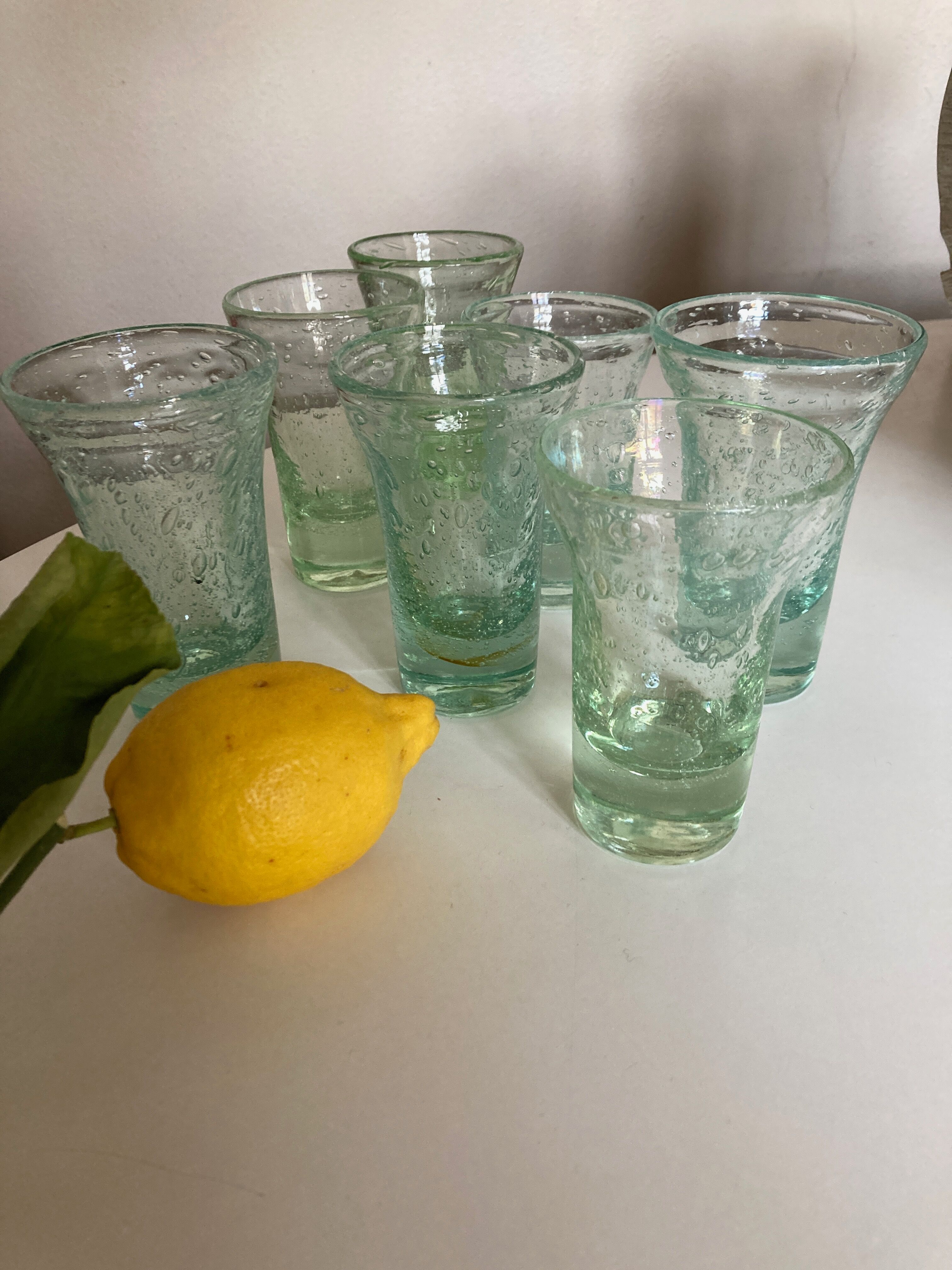Set of 7 Biot cups in bubbled glass 1970
