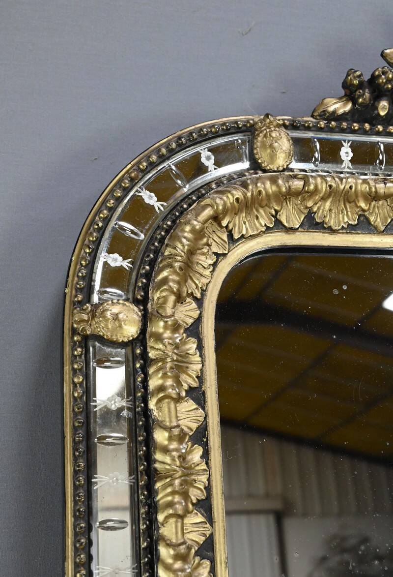Large Mirror with Parcloses in Gilded and Blackened Wood, Napoleon III Style –
