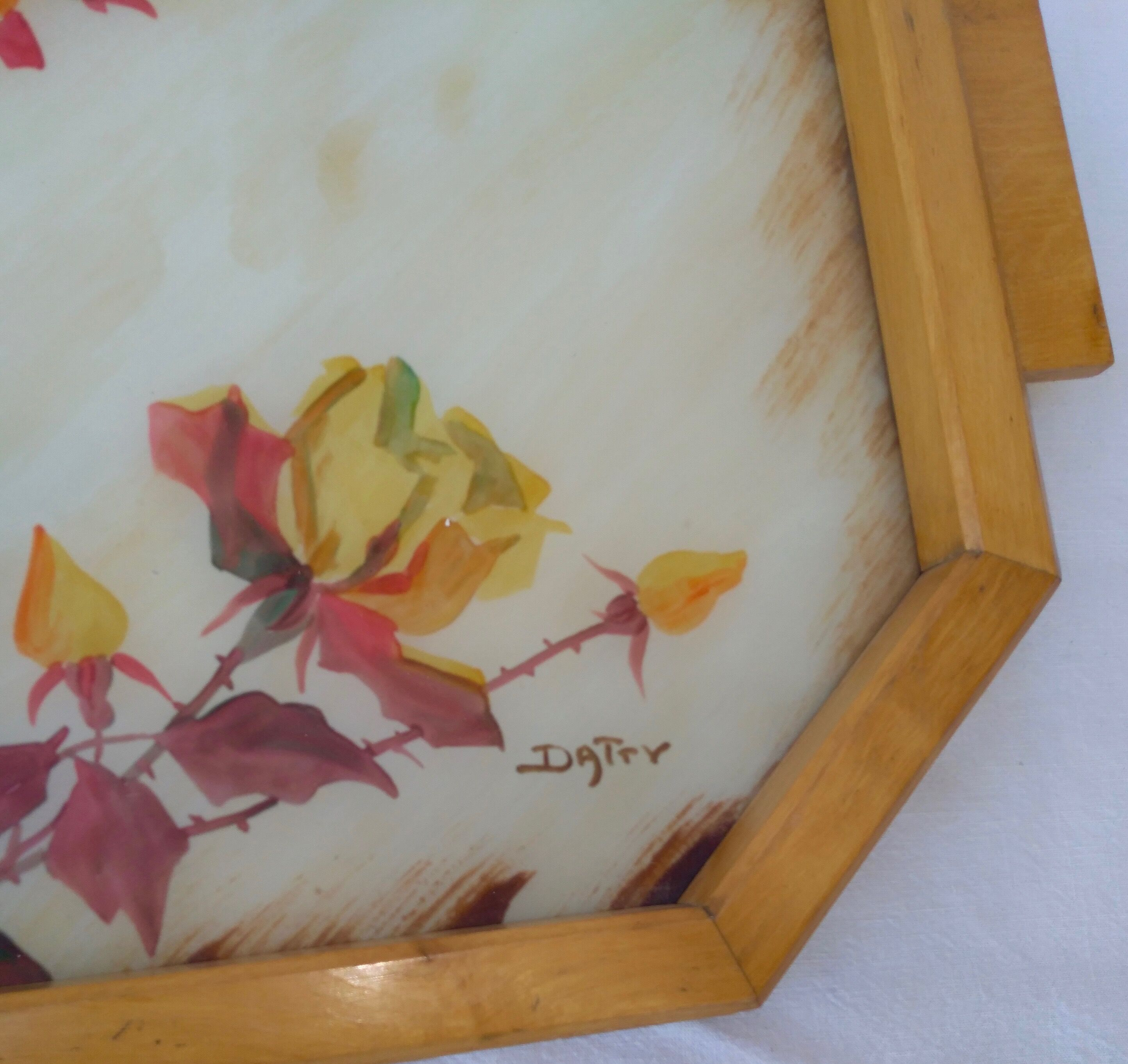 Large wooden tray and handmade glass paste decoration
