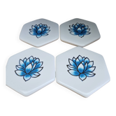 Neuf – coffret de 4 sous-verres hexagonaux en porcelaine peinte à la m