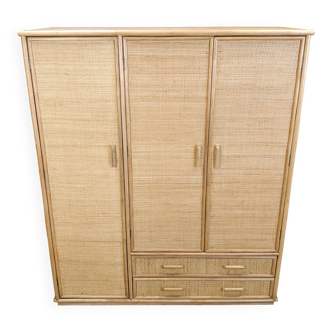 Armoire vintage italienne en rotin et bambou, années 1960