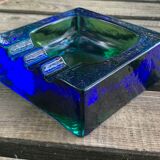 Square blue glass ashtray