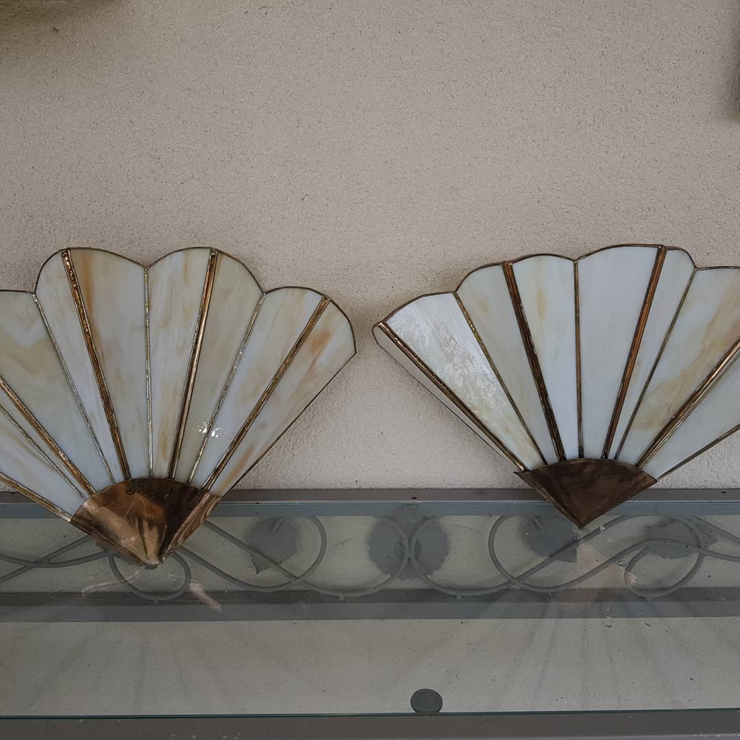 Pair of vintage glass paste wall lights