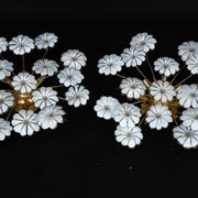 Pair of Murano white flower ceiling lamps. Italy 1980s