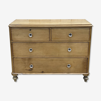 Nineteenth century Victorian chest of drawers in fir and glass buttons