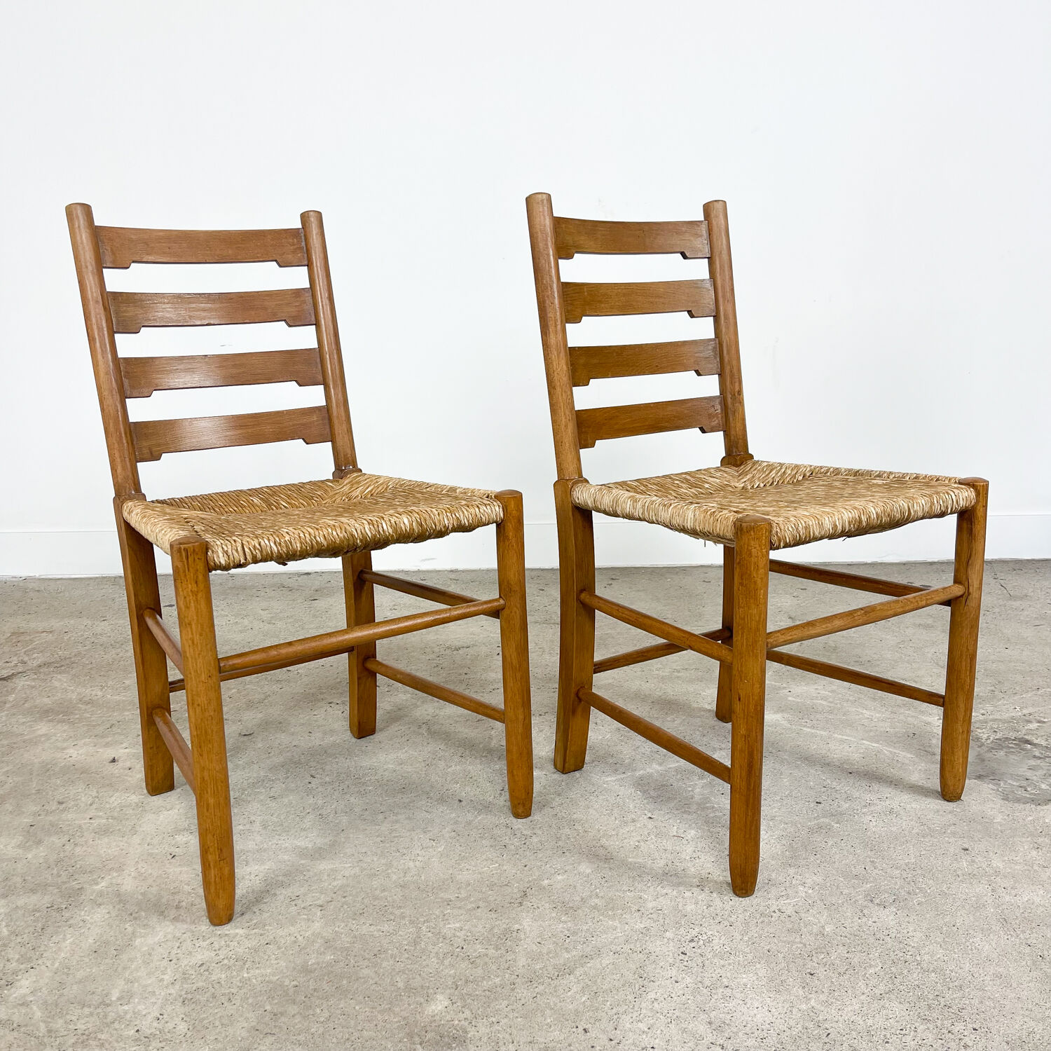 Set of two vintage Farmhouse chairs with cane seating