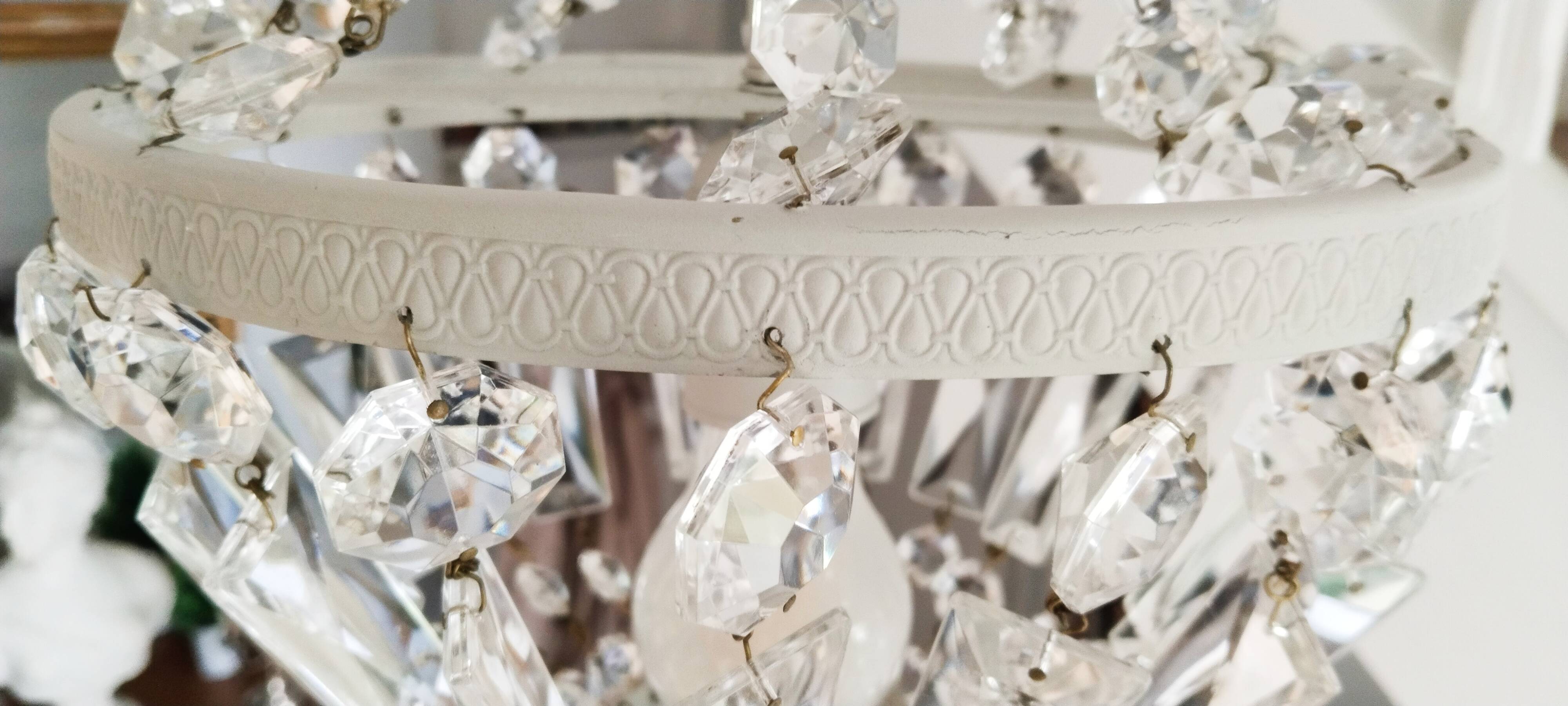 Lustre montgolfière à pampilles de cristal , ancien
