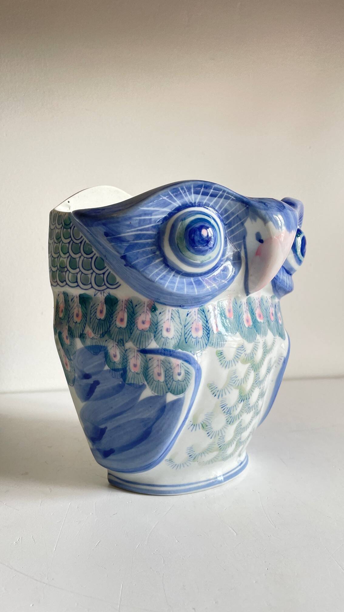 Vintage Chinese Porcelain Owl Planter