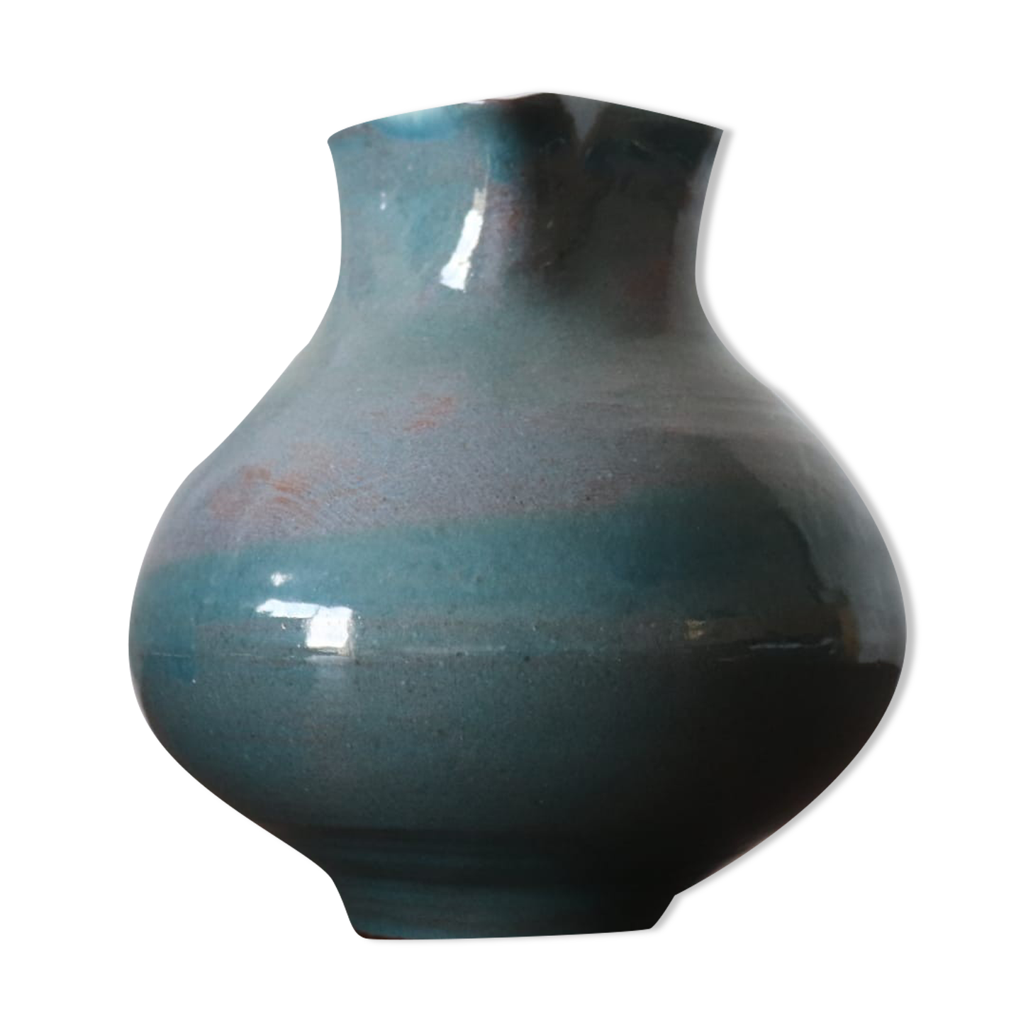 Varnished blue terracotta pitcher