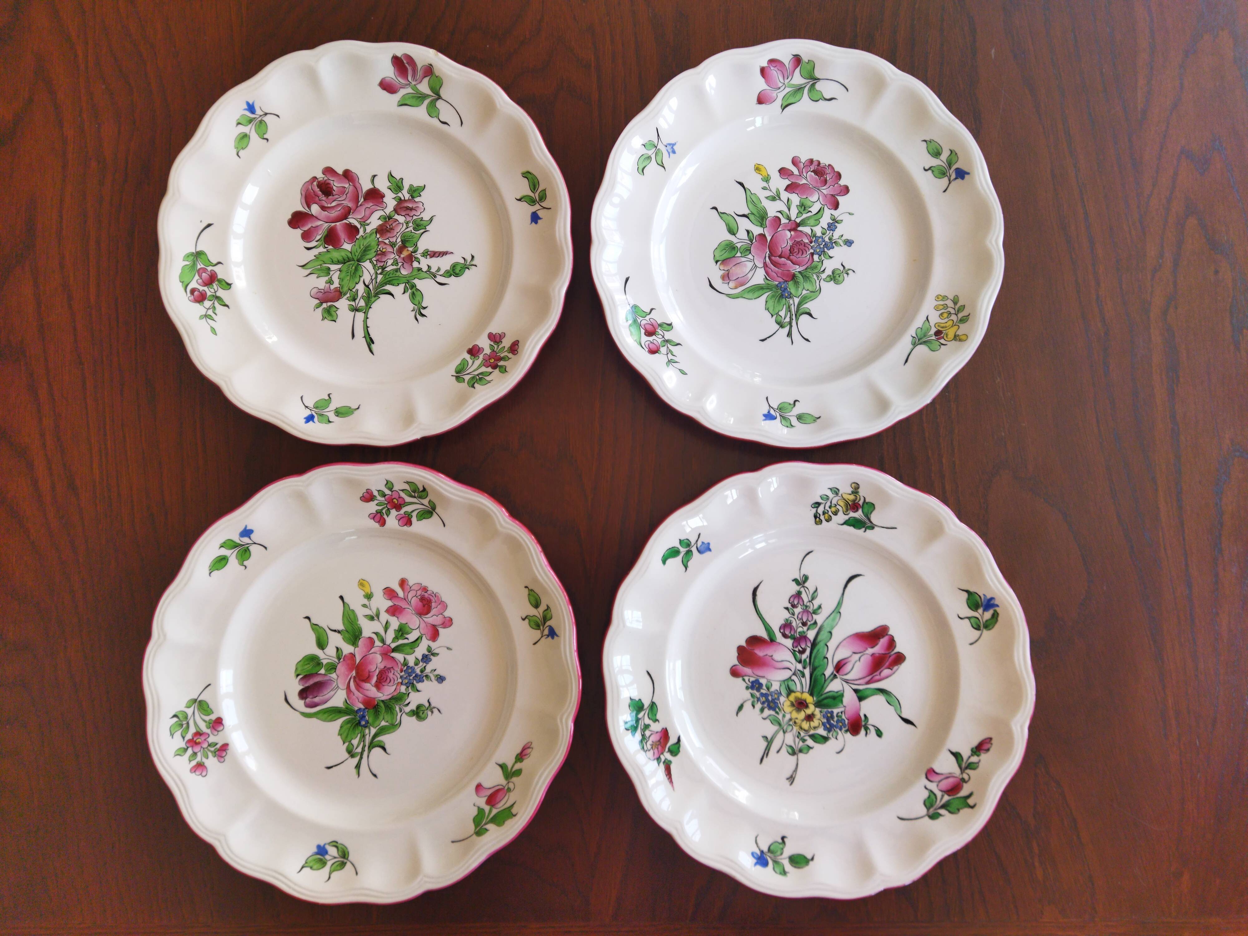 4 assiettes plates "Réverbère fin" KG Lunéville