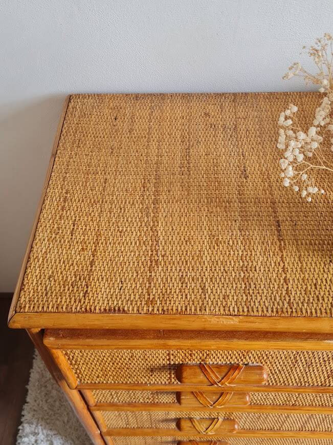 Vintage rattan chest of drawers circa 70s