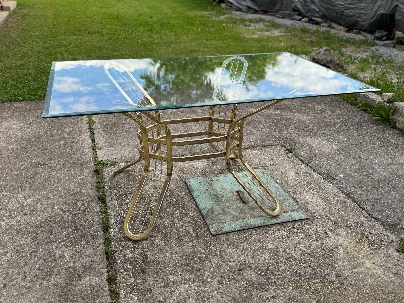 Brass and glass dining table, Italy, 1970s