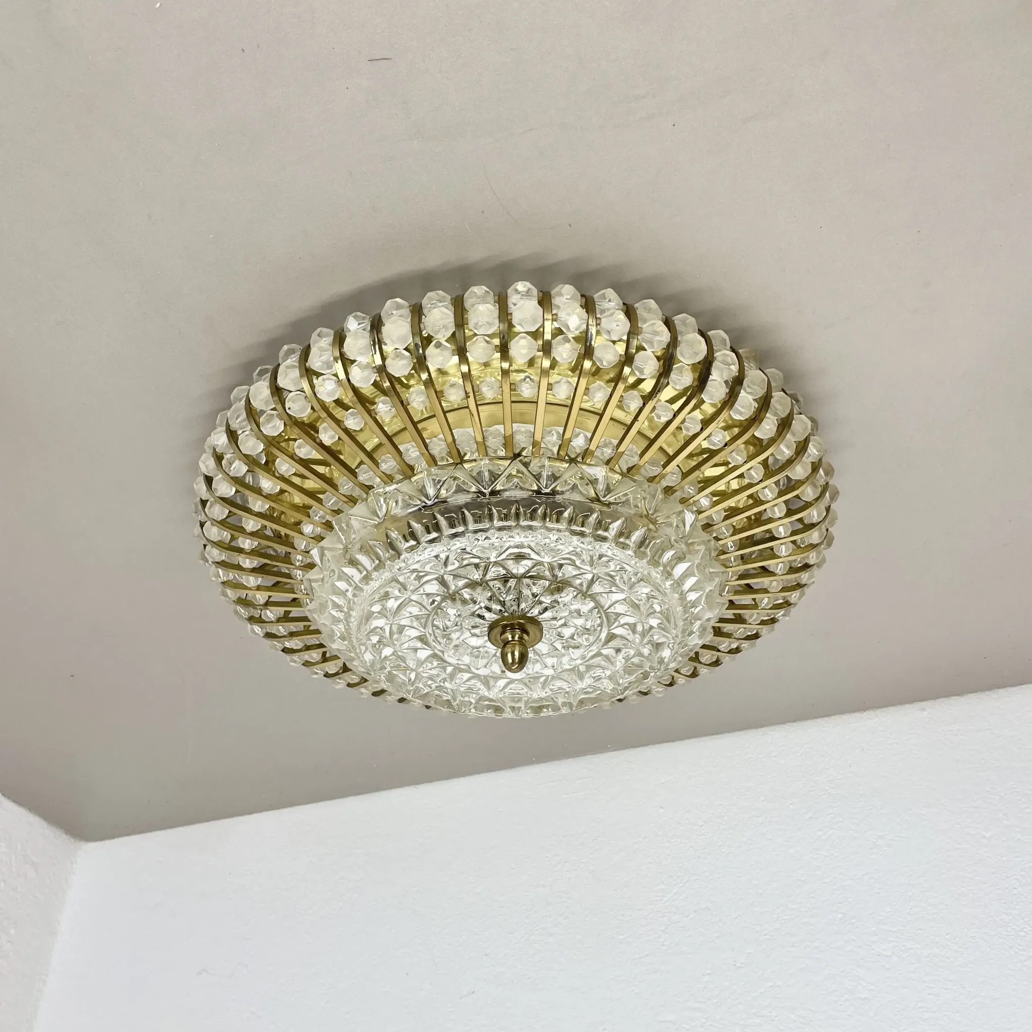 Ceiling Light in Hollywood Regency Style made of Glass and Brass, Ernst Palme Palwa, 1970s, Germany