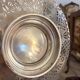 Silver metal footed fruit bowl vintage empty pocket.