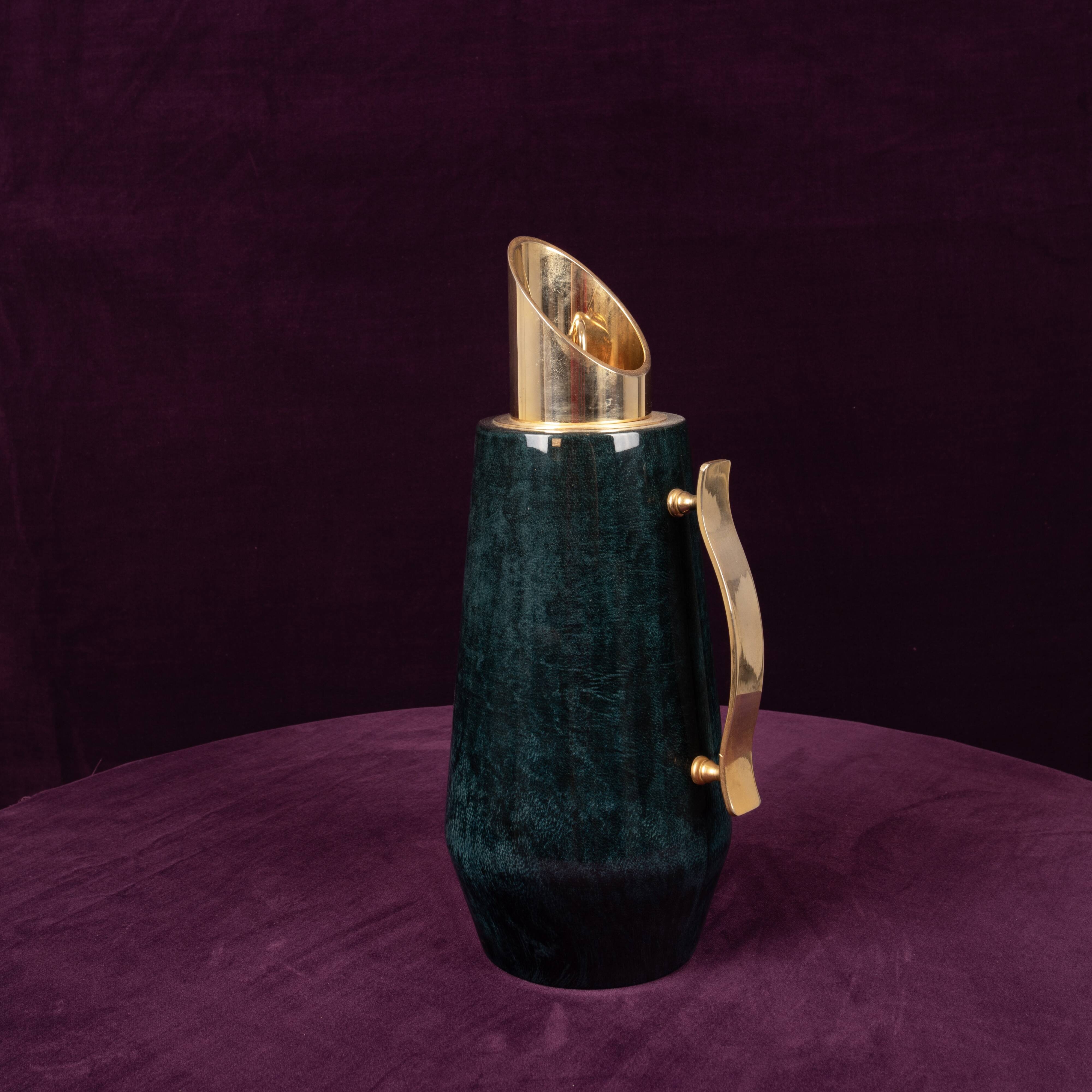 Aldo Tura Mod. 1278D Decorated Blue Goatskin Parchment Thermos Italy 1950
