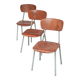 Set of 3 Czech school chairs in metal and wood.