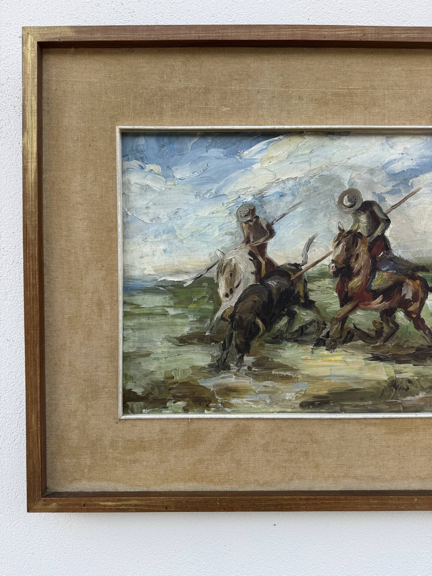 Tableau huile scène camarguaise 20ème
