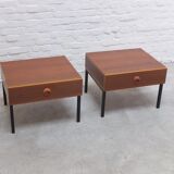 Modernist pair of bedside tables with drawers, 1960s
