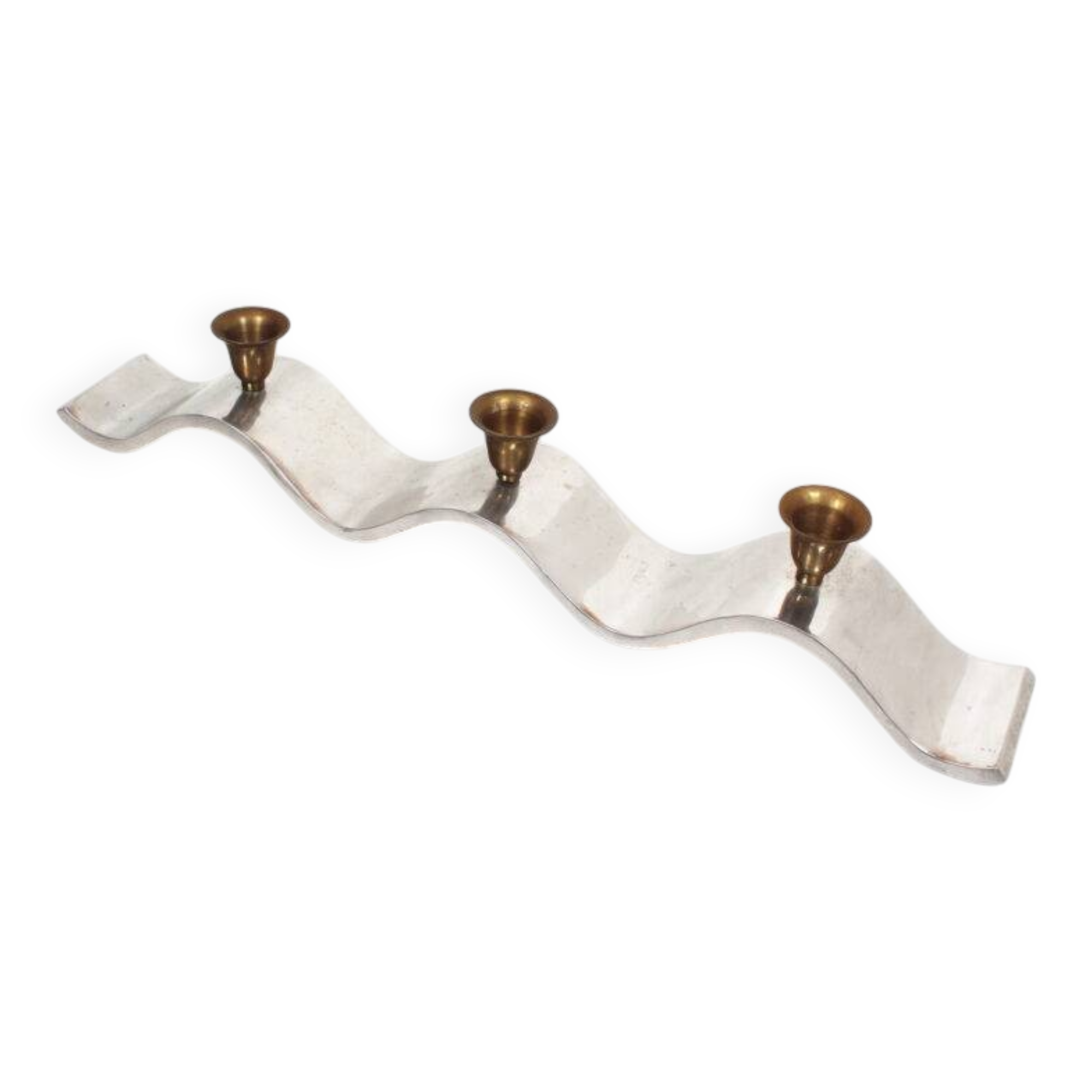 Brutalist 1990s 'Wave' aluminium and brass candelabra
