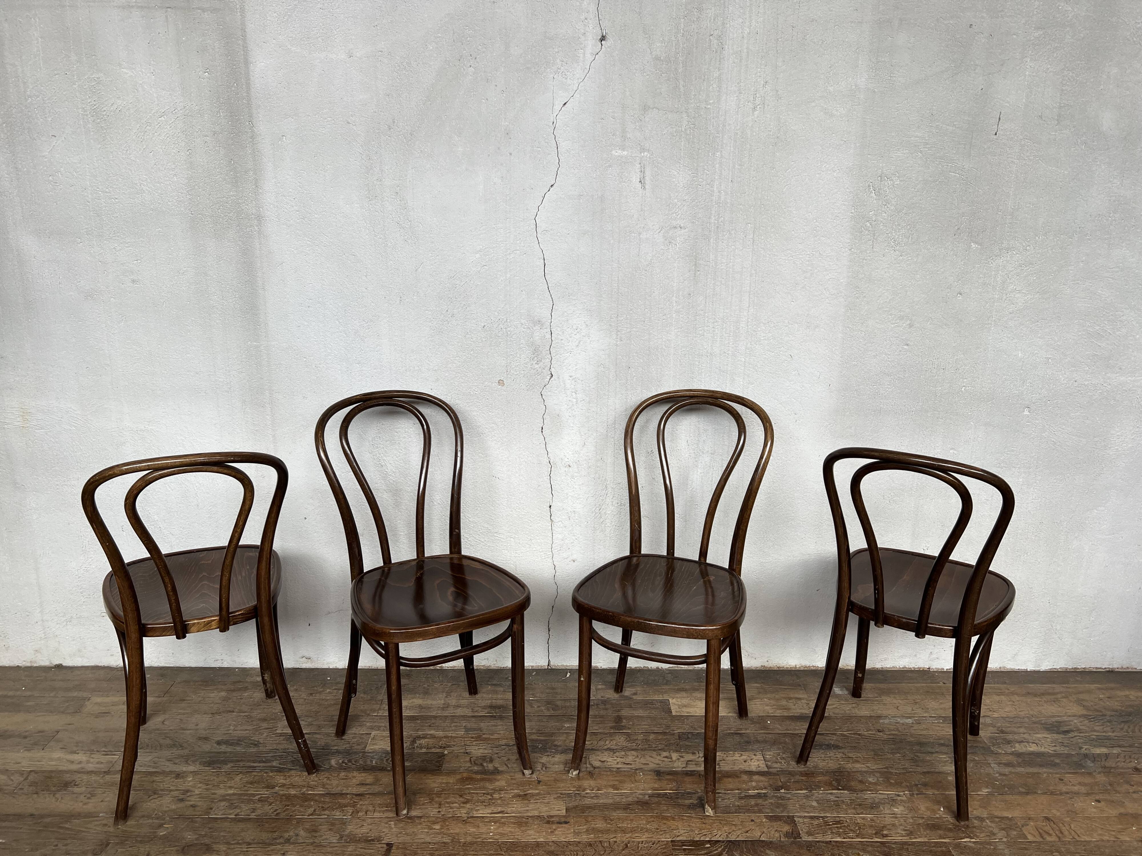 Series of 8 bistro chairs troquet wood curved vintage 1960