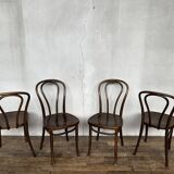 Series of 8 bistro chairs troquet wood curved vintage 1960