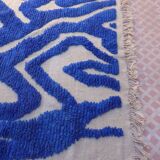 Klein blue and white Berber rug with abstract relief
