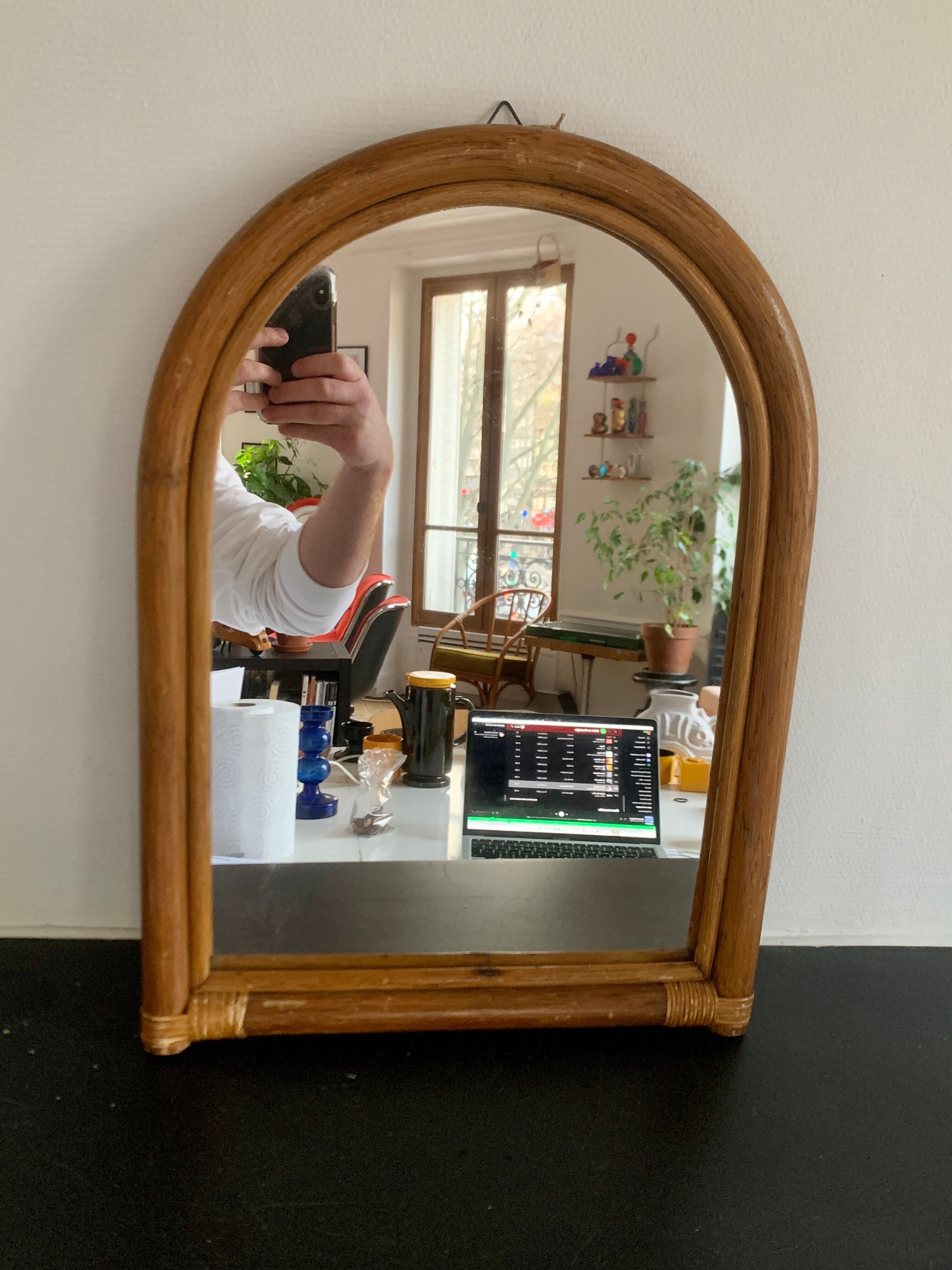 Vintage bamboo arched mirror 33x45cm