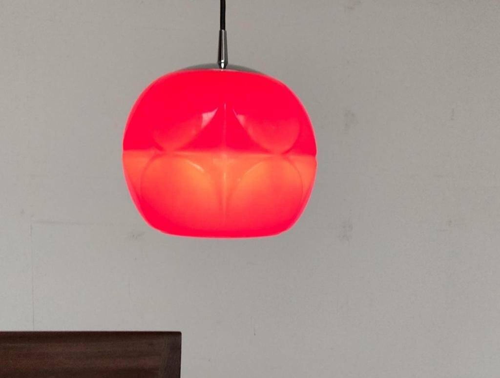 Vintage German space age glass ball pendant lamp by Peill & Putzler, 1970s.