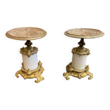PAIR OF LOUIS XV STYLE BRONZE AND MARBLE CASSOLETTES WITH ANTIQUE DECORATION