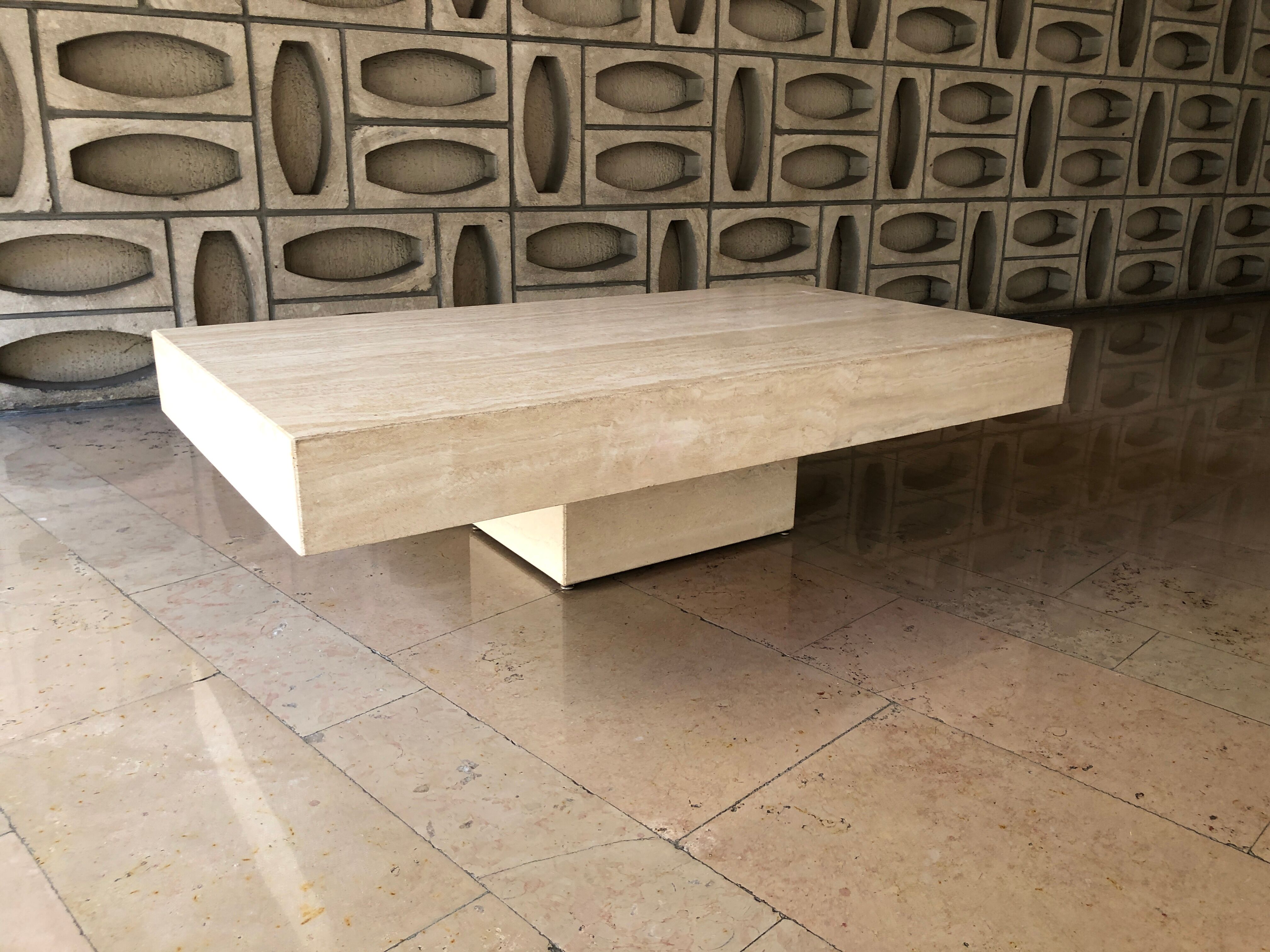 Rectangular travertine coffee table