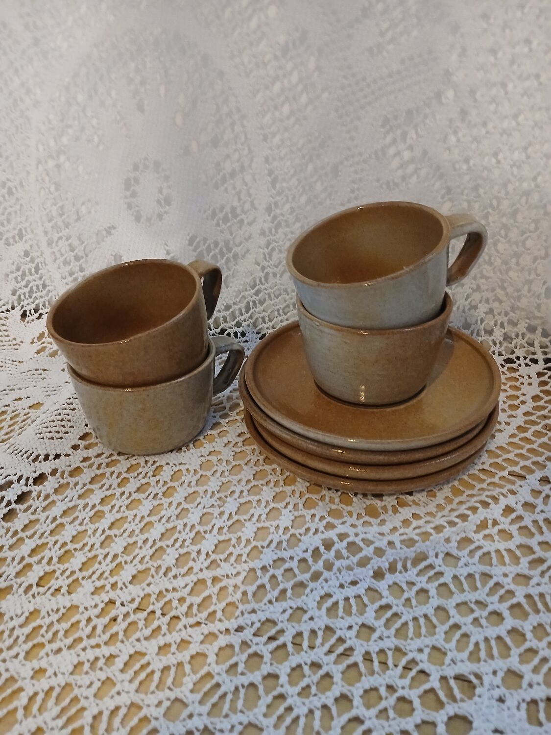 4 antique glazed stoneware cups