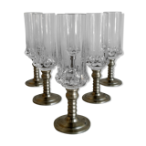 Series of six crystal champagne flute glass with tin foot
